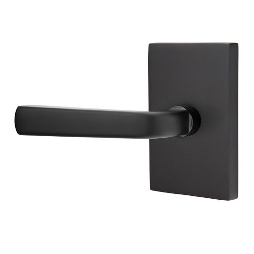 Emtek Privacy Sion Left Handed Door Lever With Modern Rectangular Rose in Flat Black