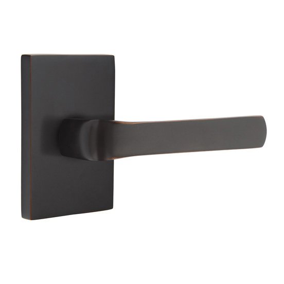 Emtek Privacy Spencer Right Handed Lever with Modern Rectangular Rose and Concealed Screws in Oil Rubbed Bronze