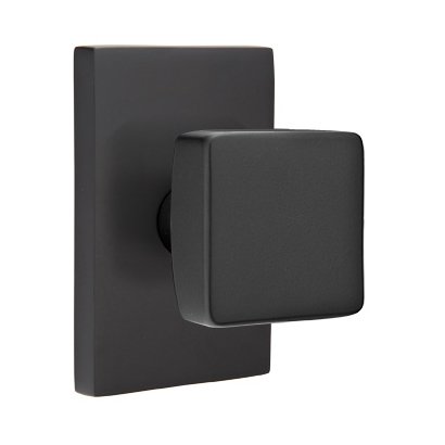 Emtek Privacy Square Door Knob With Modern Rectangular Rose in Flat Black