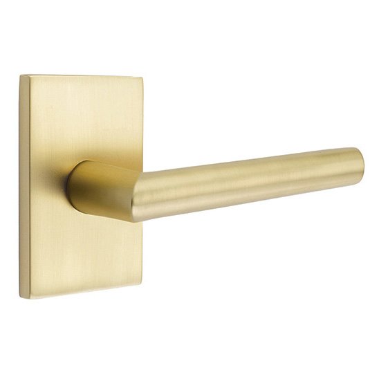 Emtek Privacy Stuttgart Right Handed Door Lever And Modern Rectangular Rose with Concealed Screws in Satin Brass