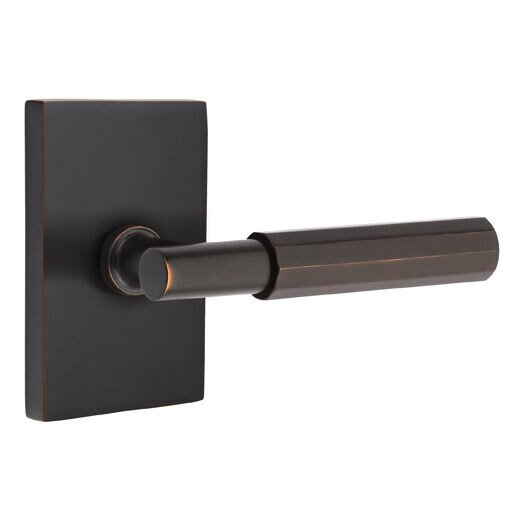 Emtek Privacy Faceted Right Handed Lever with T-Bar Stem and Modern Rectangular Rose in Oil Rubbed Bronze