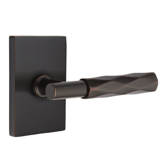 Emtek Privacy Tribeca Right Handed Lever with T-Bar Stem and Modern Rectangular Rose in Oil Rubbed Bronze