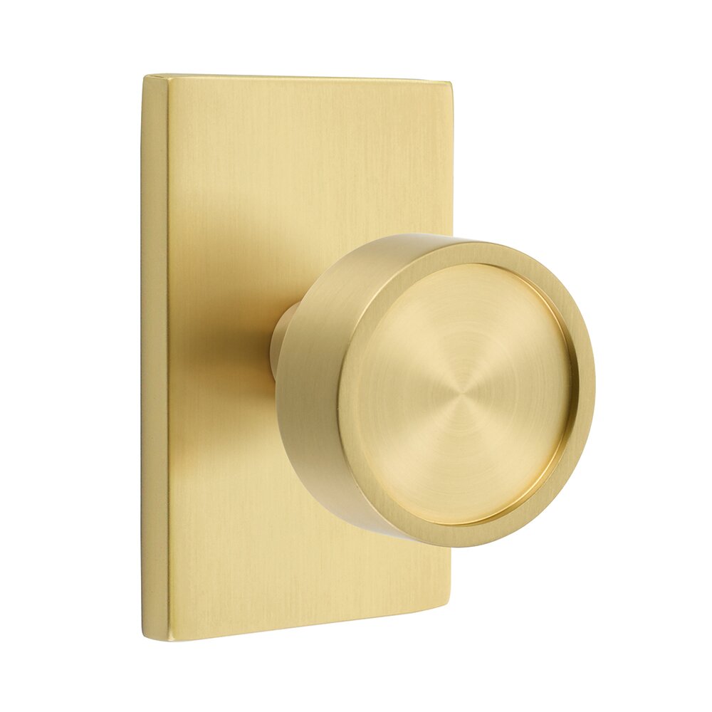 Brass Modern Hardware Collection - Privacy Verve Door Knob With Modern  Rectangular Rose in Satin Brass by Emtek Hardware - 5212VRUS4-238