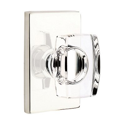 Emtek Windsor Privacy Door Knob and Modern Rectangular Rose with Concealed Screws in Polished Nickel