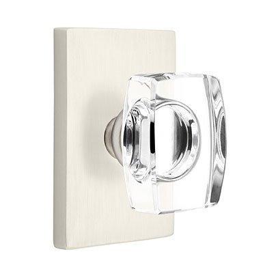 Emtek Windsor Privacy Door Knob with Modern Rectangular Rose in Satin Nickel
