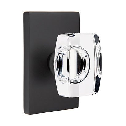 Emtek Windsor Privacy Door Knob and Modern Rectangular Rose with Concealed Screws in Flat Black