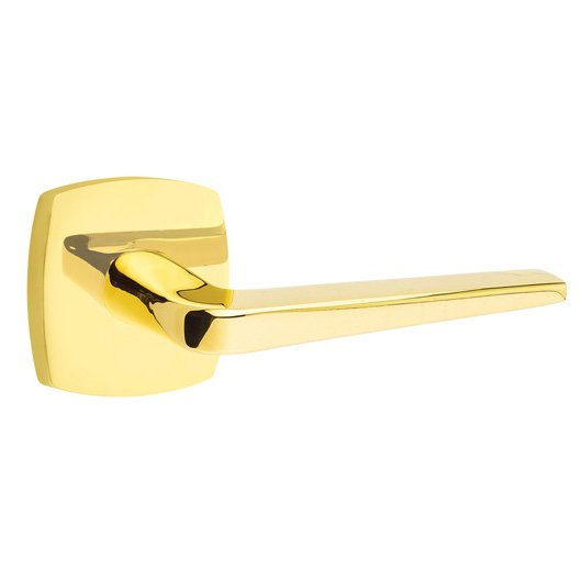 Emtek Single Dummy Athena Right Handed Lever with Urban Modern Rose in Unlacquered Brass