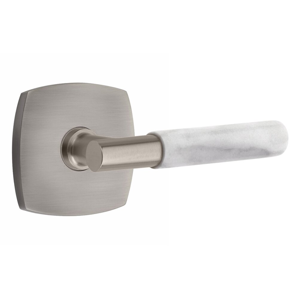 Emtek Double Dummy White Marble Right Handed Lever With T-Bar Stem And Urban Modern Rose In Matte White