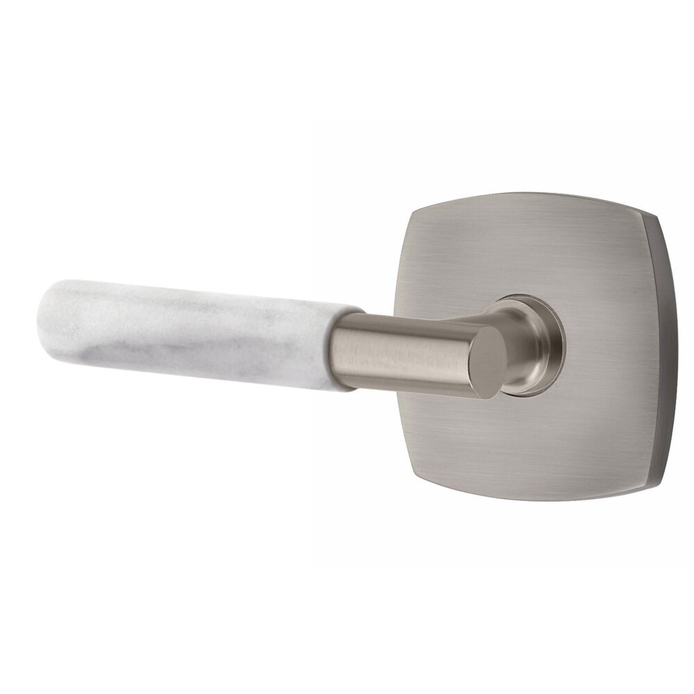 Emtek Double Dummy White Marble Left Handed Lever With T-Bar Stem And Urban Modern Rose In Pewter