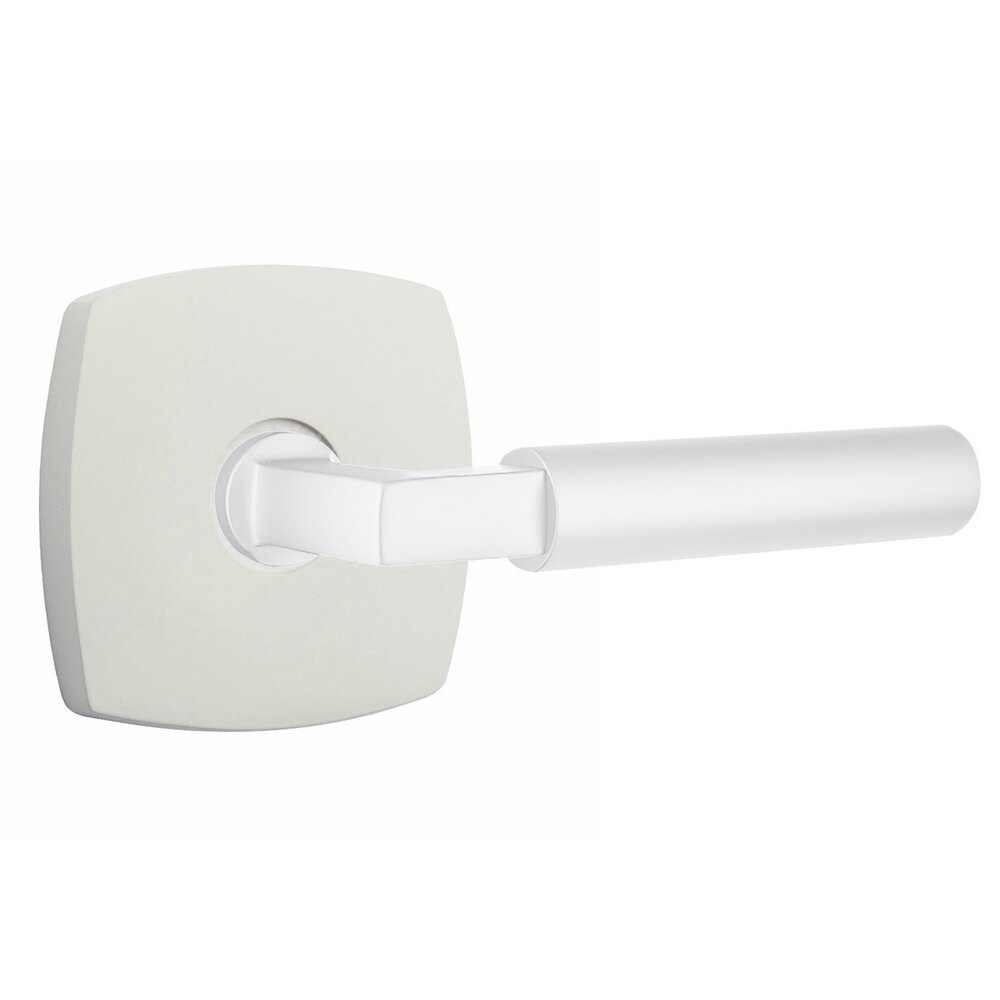 Emtek Single Dummy Smooth Lever with L-Square Stem and Urban Modern Rose in Matte White