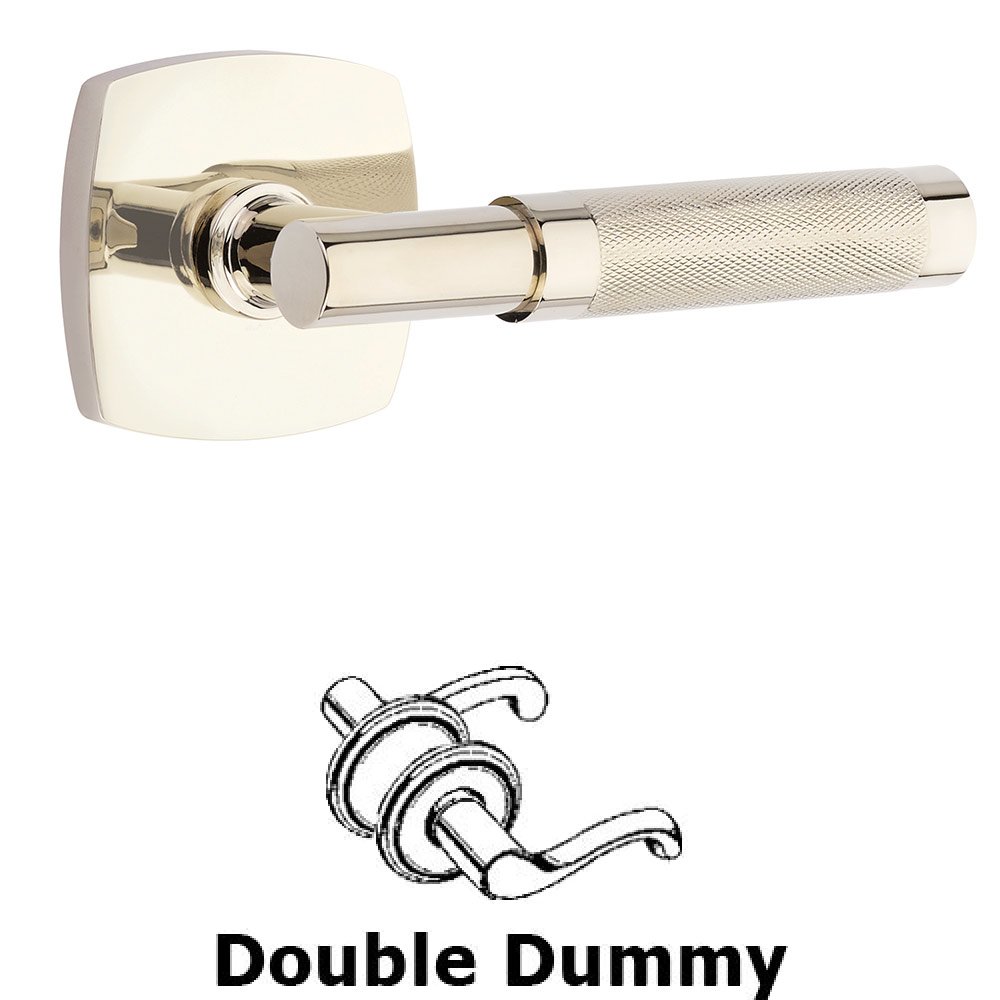 Emtek Double Dummy Knurled Lever with T-Bar Stem and Urban Modern Rose in Polished Nickel
