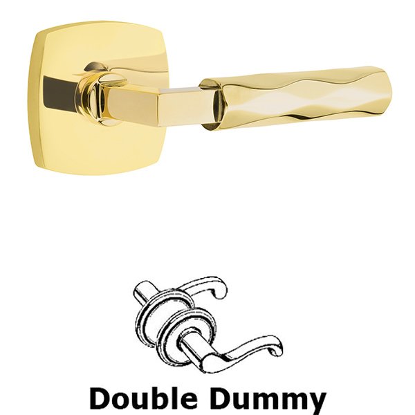 Emtek Double Dummy Tribeca Lever with L-Square Stem and Urban Modern Rose in Unlacquered Brass
