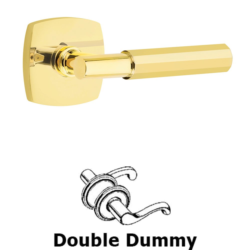 Emtek Double Dummy Faceted Lever with T-Bar Stem and Urban Modern Rose in Unlacquered Brass