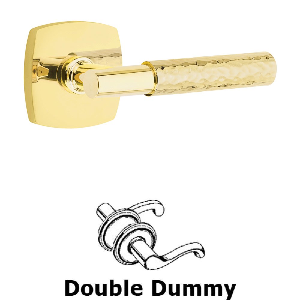 Emtek Double Dummy Hammered Lever with T-Bar Stem and Urban Modern Rose in Unlacquered Brass