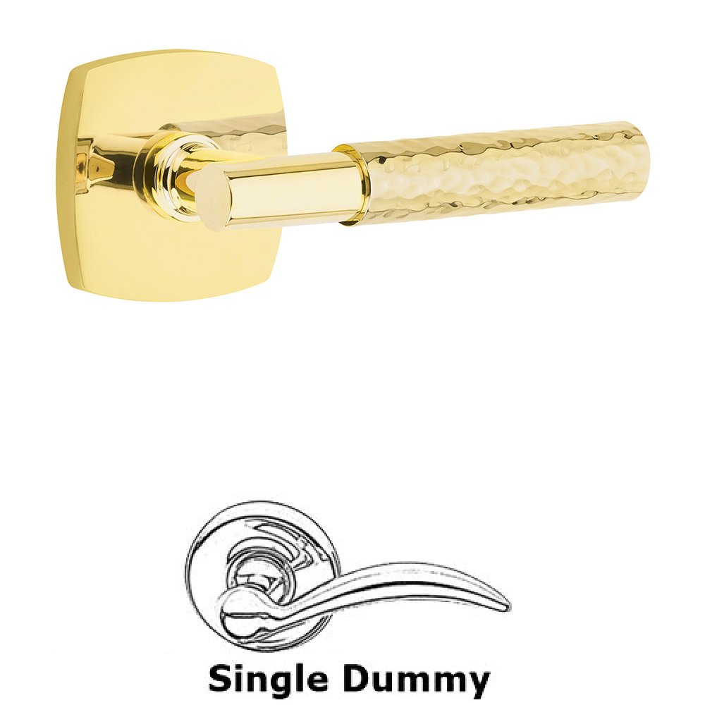 Emtek Single Dummy Hammered Lever with T-Bar Stem and Urban Modern Rose in Unlacquered Brass