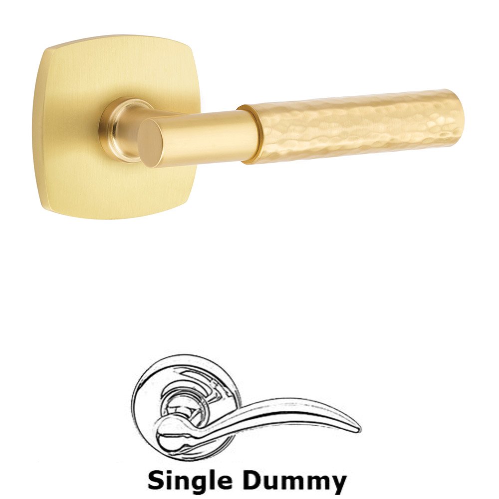Emtek Single Dummy Hammered Lever with T-Bar Stem and Urban Modern Rose in Satin Brass