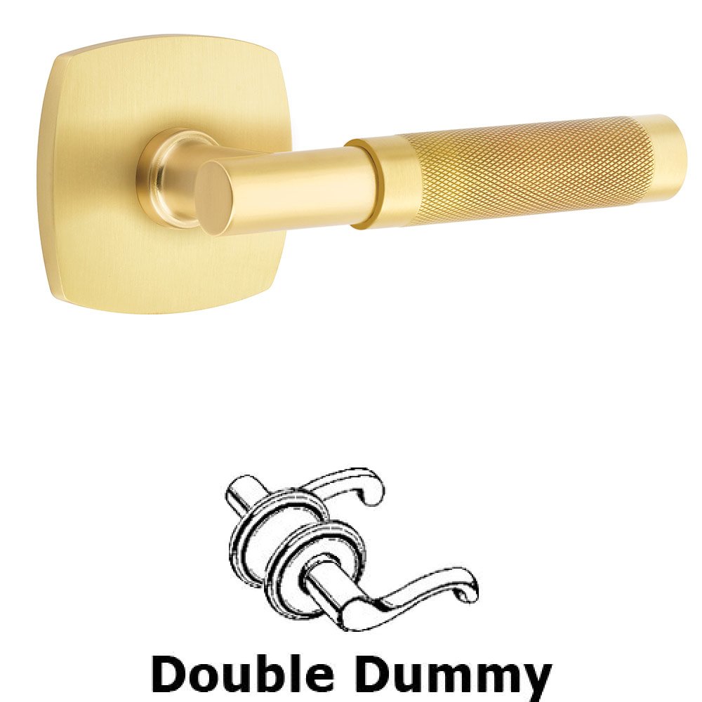 Emtek Double Dummy Knurled Lever with T-Bar Stem and Urban Modern Rose in Satin Brass
