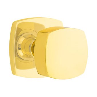 Emtek Passage Freestone Square Knob And Urban Modern Rose With Concealed Screws in Unlacquered Brass