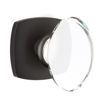 Emtek Passage Hampton Glass Knob and Urban Modern Rose with Concealed Screws in Oil Rubbed Bronze