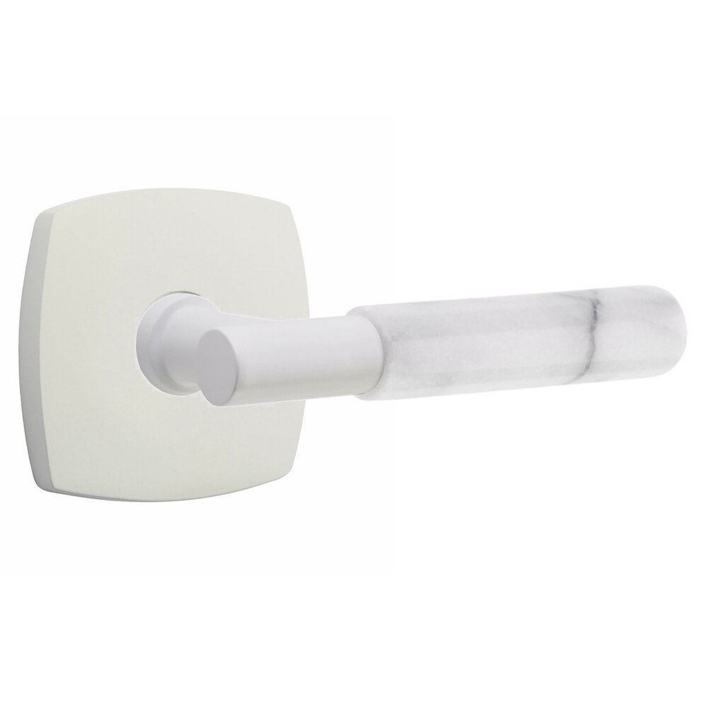 Emtek Passage White Marble Right Handed Lever With T-Bar Stem And Urban Modern Rose In Matte White