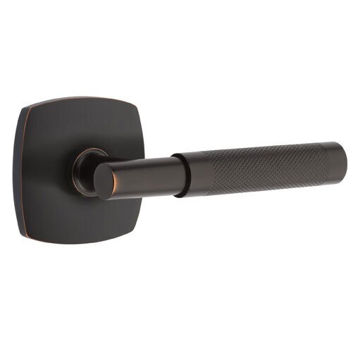 Emtek Passage Knurled Right Handed Lever with T-Bar Stem and Urban Modern Rose in Oil Rubbed Bronze