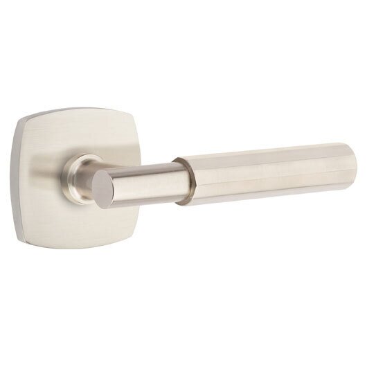 Emtek Passage Faceted Right Handed Lever with T-Bar Stem and Urban Modern Rose in Satin Nickel