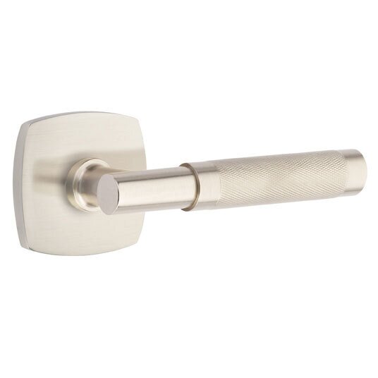 Emtek Passage Knurled Right Handed Lever with T-Bar Stem and Urban Modern Rose in Satin Nickel