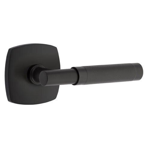 Emtek Passage Knurled Right Handed Lever with T-Bar Stem and Urban Modern Rose in Flat Black