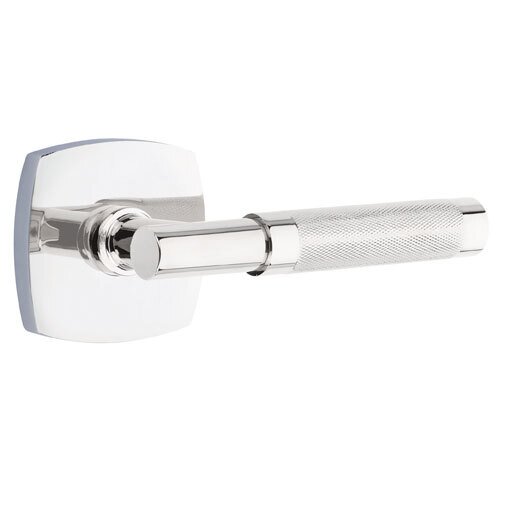 Emtek Passage Knurled Right Handed Lever with T-Bar Stem and Urban Modern Rose in Polished Chrome