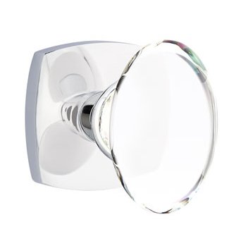 Emtek Privacy Hampton Glass Knob and Urban Modern Rose with Concealed Screws in Polished Chrome