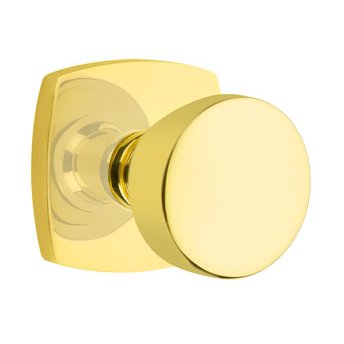Emtek Privacy Laurent Round Knob And Urban Modern Rose With Concealed Screws in Unlacquered Brass