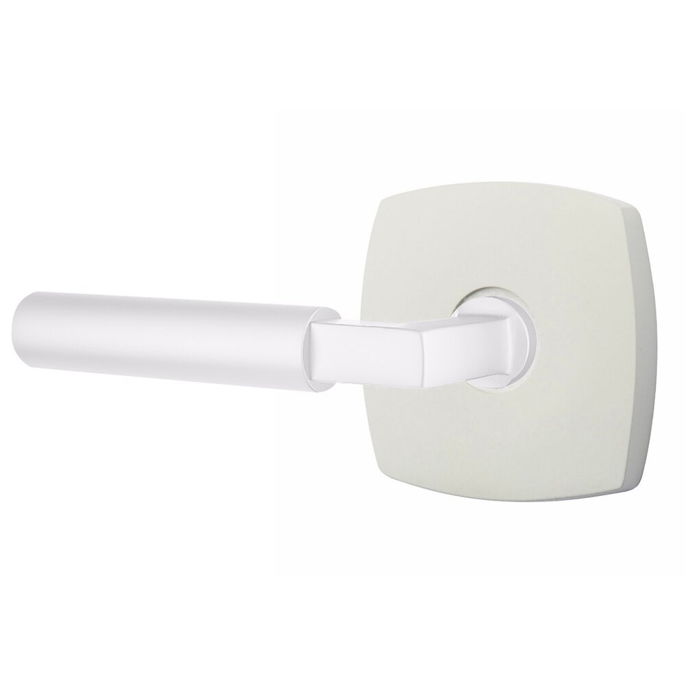 Emtek Privacy Smooth Left Handed Lever with L-Square Stem and Urban Modern Rose with Concealed Screws in Matte White
