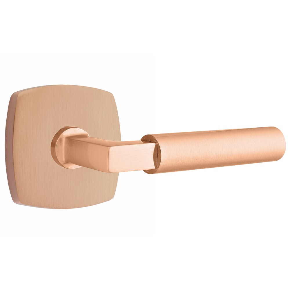 Emtek Privacy Smooth Right Handed Lever with L-Square Stem and Urban Modern Rose in Satin Rose Gold