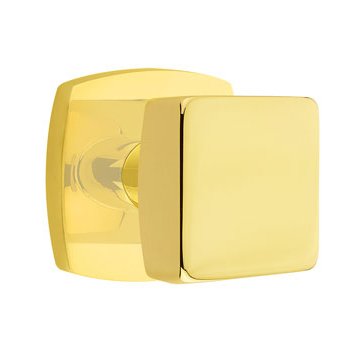 Emtek Privacy Square Knob And Urban Modern Rose With Concealed Screws in Unlacquered Brass