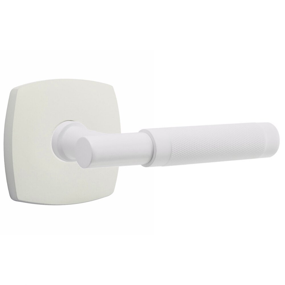 Emtek Privacy Knurled Right Handed Lever with T-Bar Stem and Urban Modern Rose in Matte White
