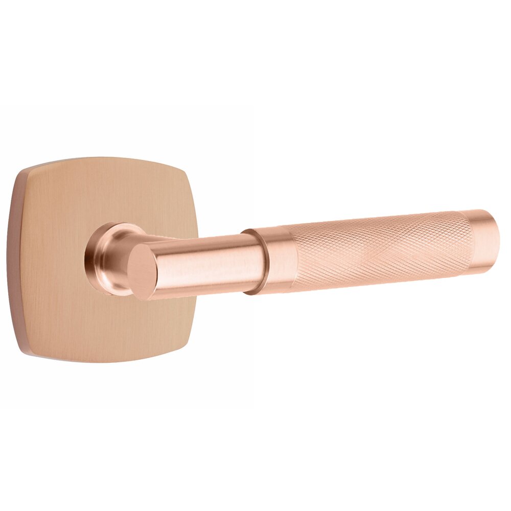 Emtek Privacy Knurled Right Handed Lever with T-Bar Stem and Urban Modern Rose in Satin Rose Gold