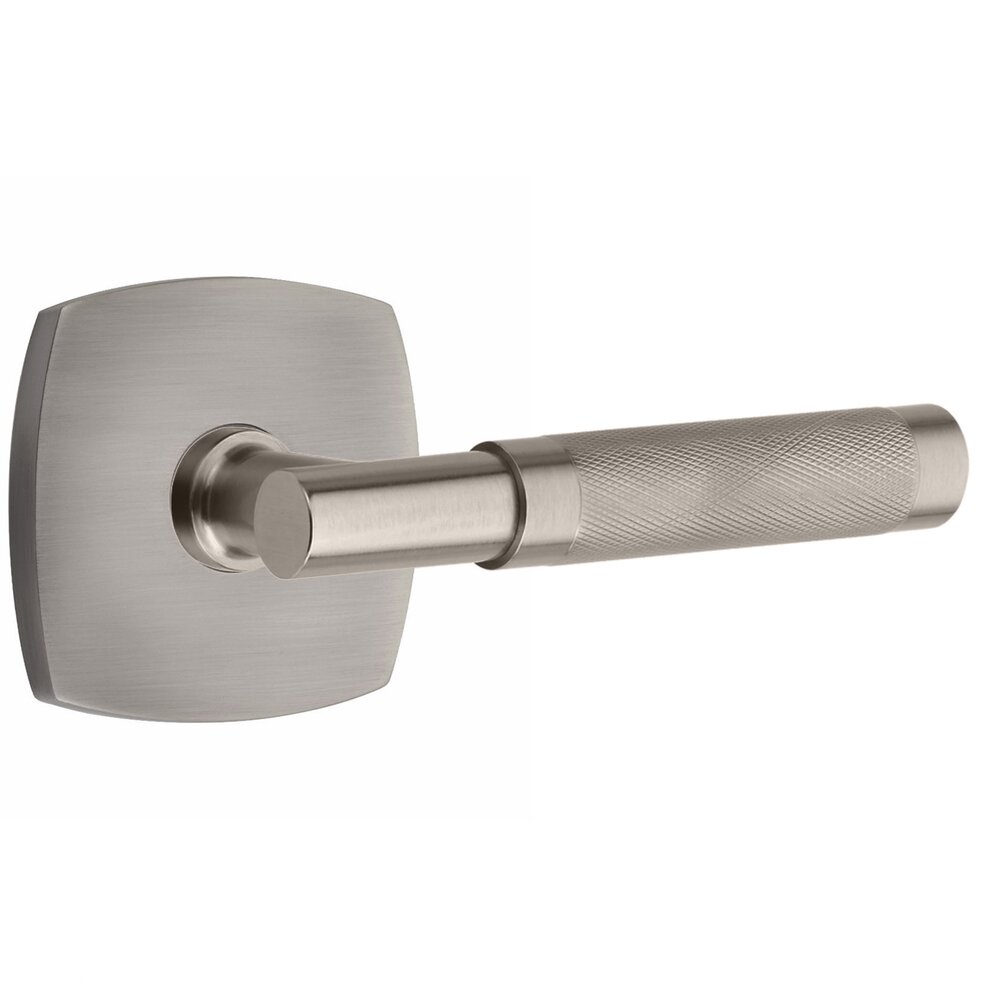 Emtek Privacy Knurled Right Handed Lever with T-Bar Stem and Urban Modern Rose in Pewter