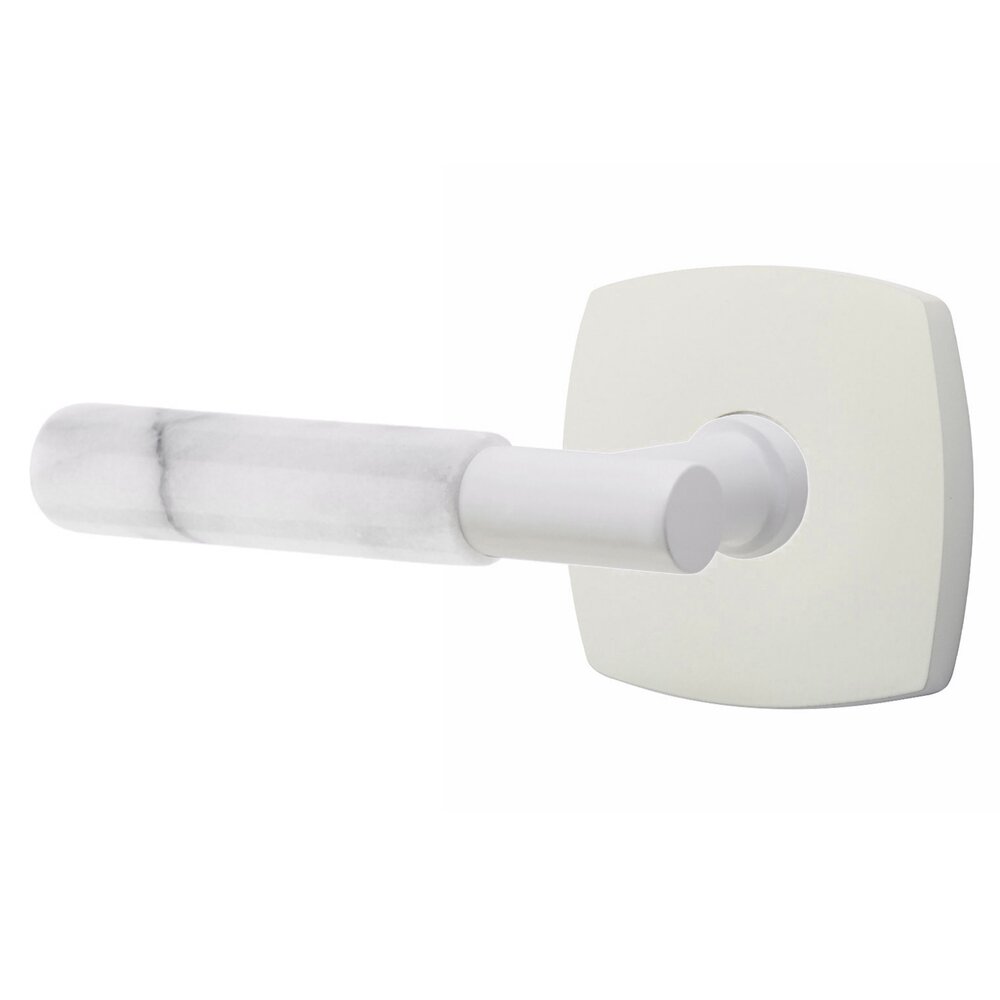 Emtek Privacy White Marble Left Handed Lever With T-Bar Stem And Concealed Screw Urban Modern Rose In Matte White