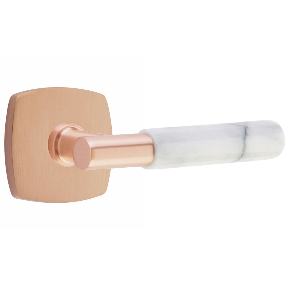 Emtek Privacy White Marble Right Handed Lever With T-Bar Stem And Urban Modern Rose In Satin Rose Gold