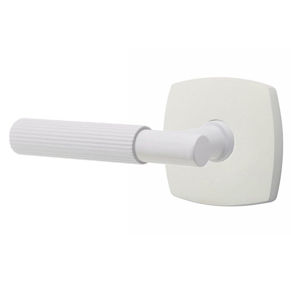 Emtek Privacy Straight Knurled Left Handed Lever With T-Bar Stem And Concealed Screw Urban Modern Rose In Matte White