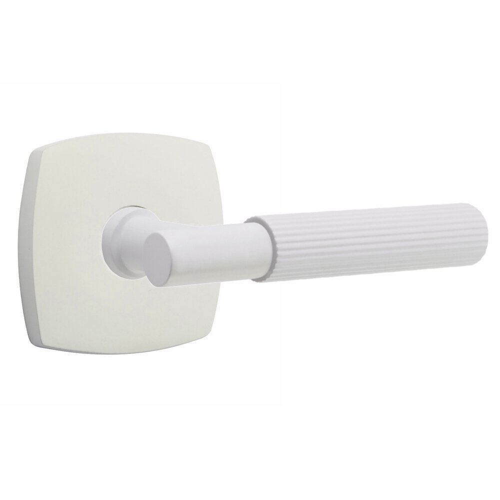 Emtek Privacy Straight Knurled Right Handed Lever With T-Bar Stem And Urban Modern Rose In Matte White