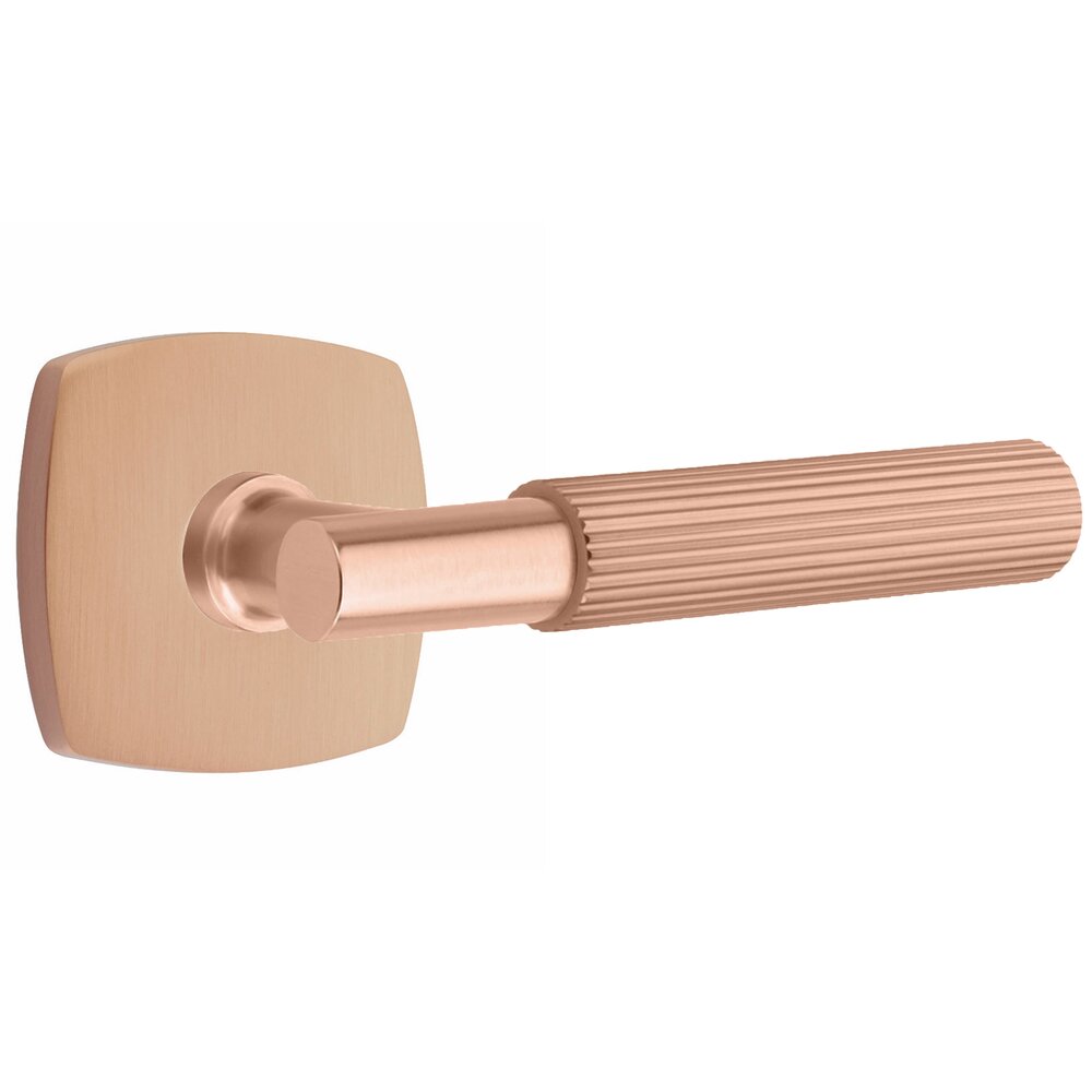 Emtek Privacy Straight Knurled Right Handed Lever With T-Bar Stem And Urban Modern Rose In Satin Rose Gold