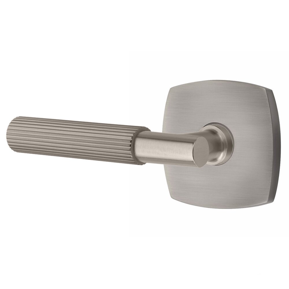 Emtek Privacy Straight Knurled Left Handed Lever With T-Bar Stem And Urban Modern Rose In Pewter