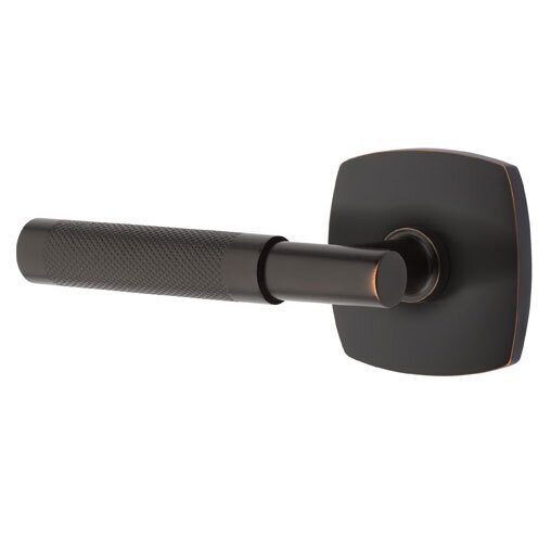 Emtek Privacy Knurled Left Handed Lever with T-Bar Stem and Urban Modern Rose in Oil Rubbed Bronze