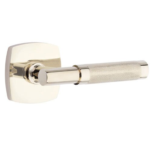 Emtek Privacy Knurled Right Handed Lever with T-Bar Stem and Urban Modern Rose in Polished Nickel