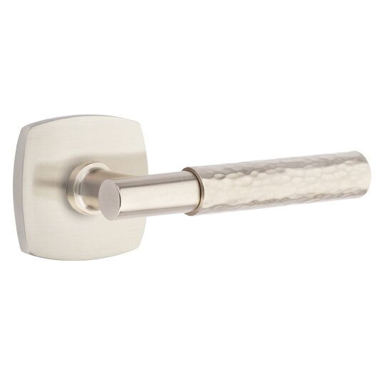 Emtek Privacy Hammered Right Handed Lever with T-Bar Stem and Urban Modern Rose in Satin Nickel
