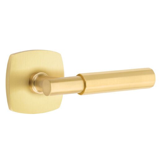 Emtek Privacy Faceted Right Handed Lever with T-Bar Stem and Urban Modern Rose in Satin Brass