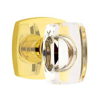 Emtek Privacy Windsor Glass Knob and Urban Modern Rose with Concealed Screws in Unlacquered Brass