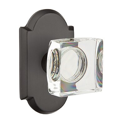 Emtek Modern Square Glass Double Dummy Door Knob with #1 Rose in Flat Black Bronze