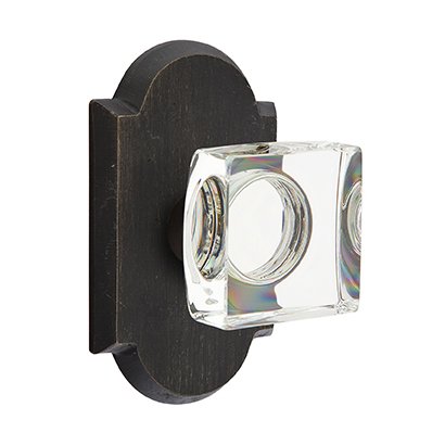 Emtek Modern Square Glass Double Dummy Door Knob with #1 Rose in Medium Bronze